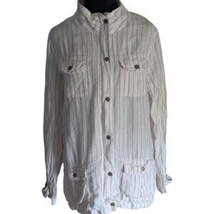Artisan NY 100% Linen Striped Utility Jacket Neutral Coastal Grandma Large